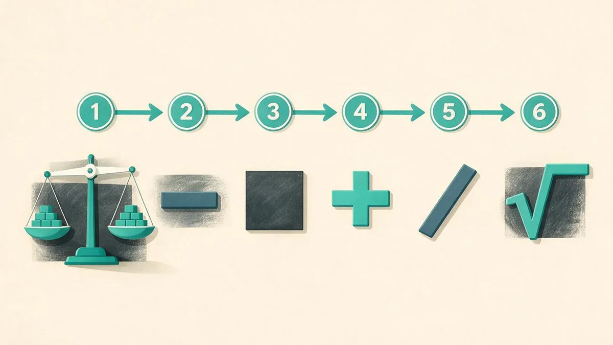 How to calculate standard deviation in six steps: find the mean, subtract it, square each result, add them up, divide, take the square root